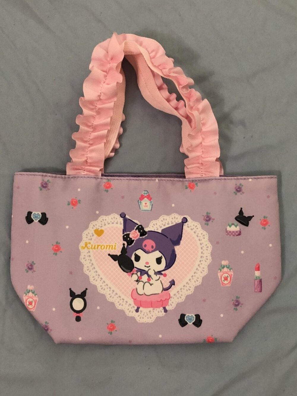 Sanrio Japan Kuromi Vanity Room Purple Tote Bag Pink Ruffle Handle Kuji